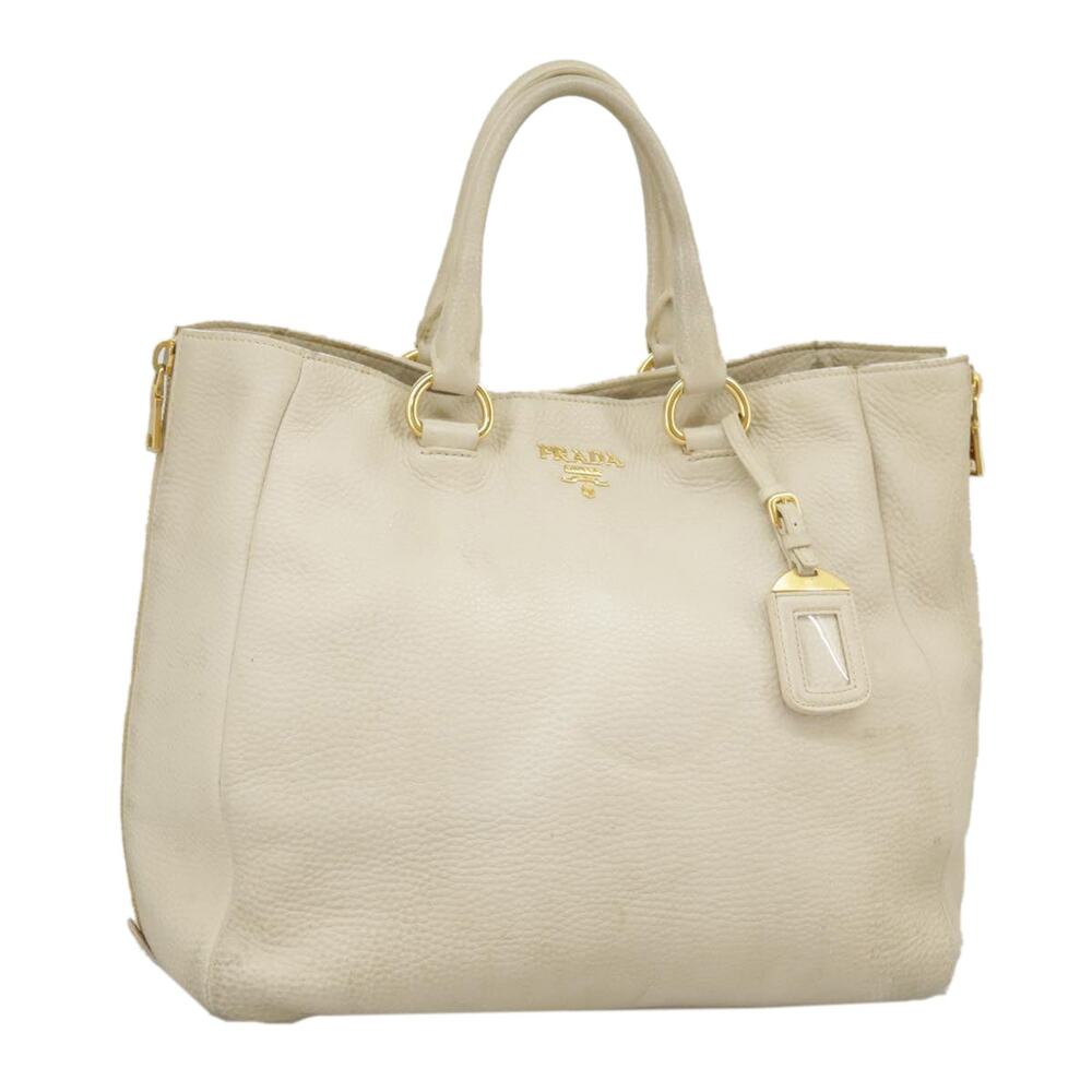 PRADA Tote Bag Leather White Gold